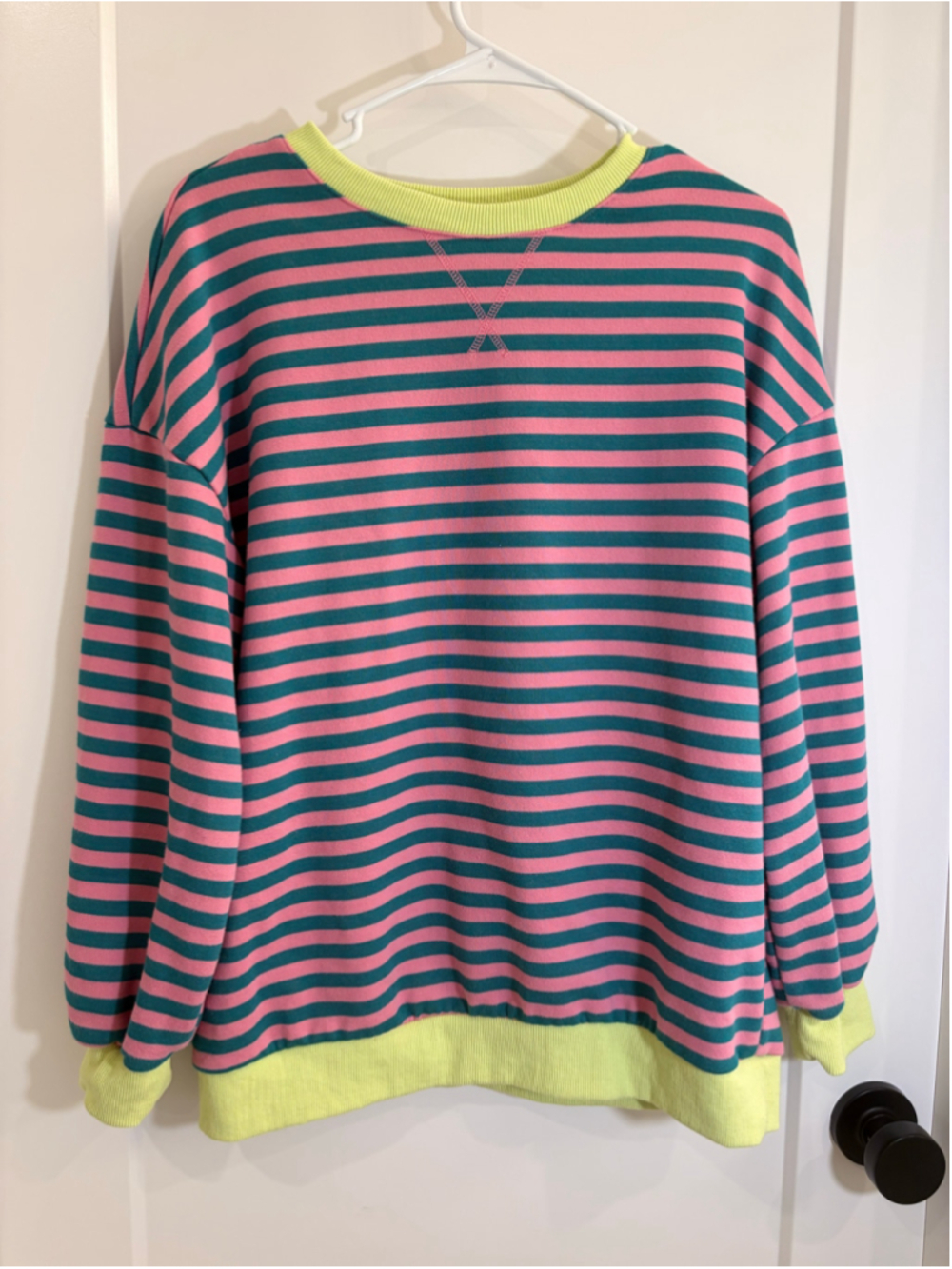 Trendy Queen Oversized Striped Pullover Sweatshirt - Size Small